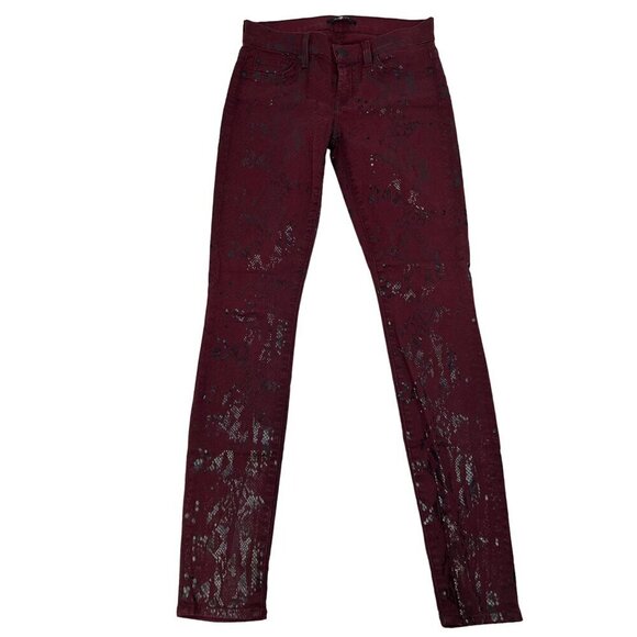 7 For All Mankind Snake Print Low Rise Skinny Jeans Burgundy/Black Size 25 - Picture 1 of 9
